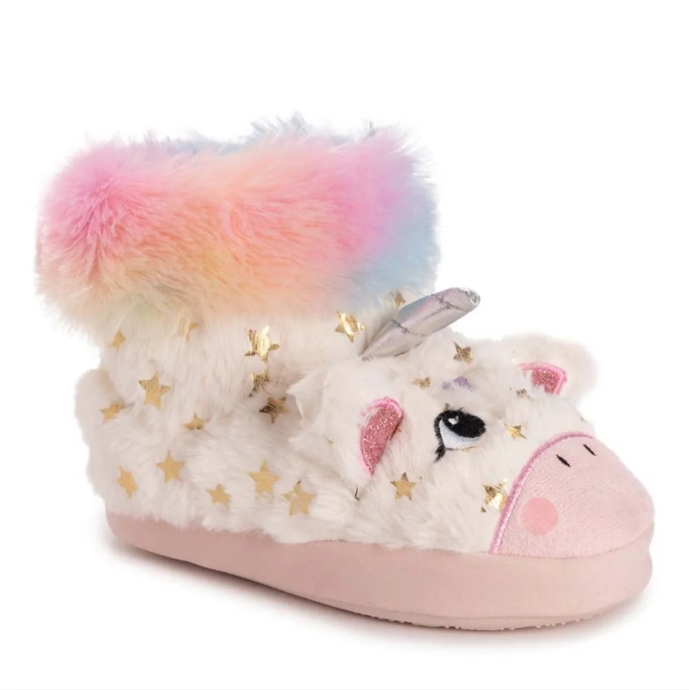 Muk Luks Beige Rainbow Unicorn Slipper Boot, Toddler, Little Girl